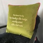 Personalised Our Family Is Like Fudge Velvet Cushion